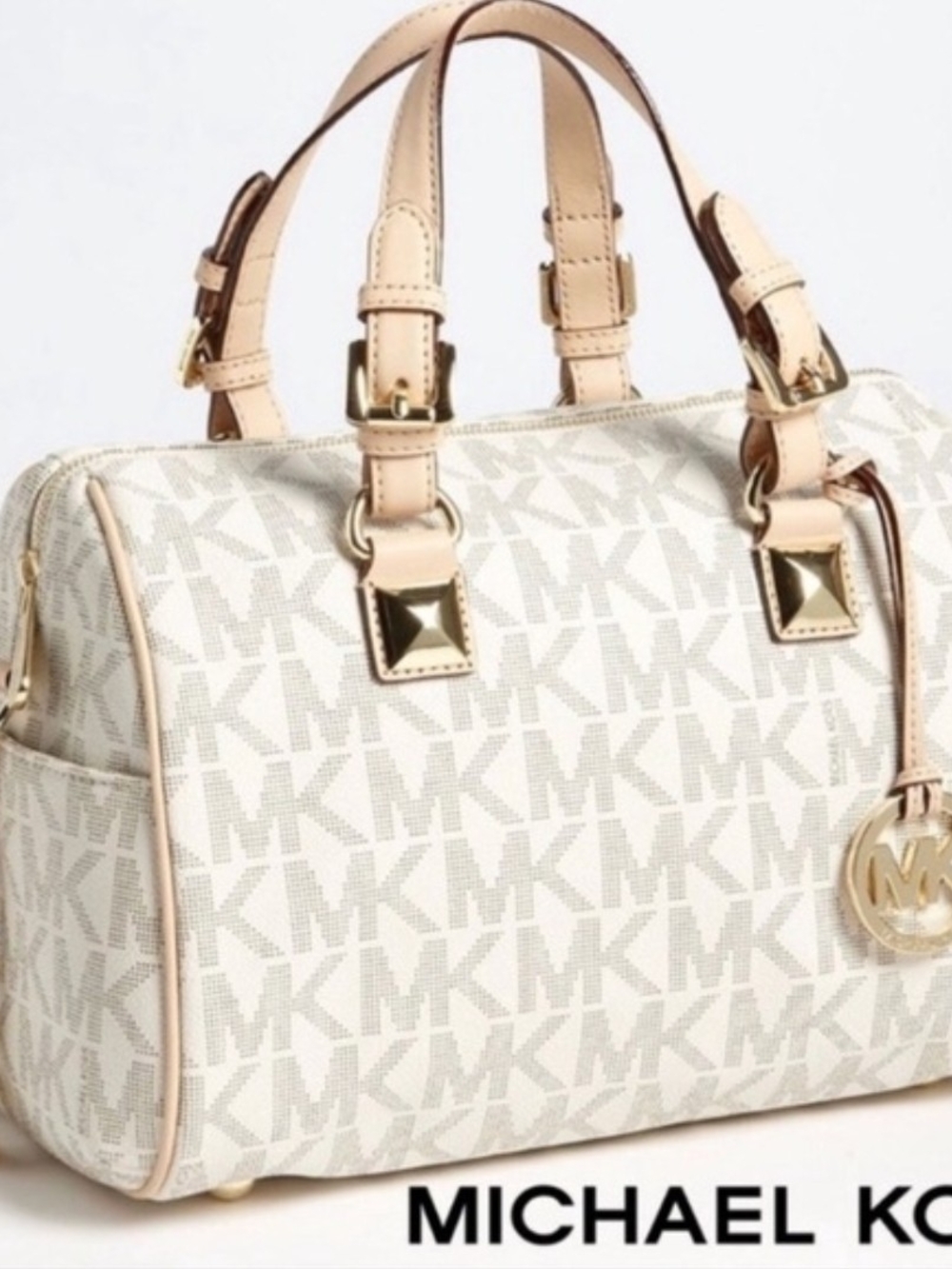 Michael Kors Cream Logo Satchel with Beige Trim